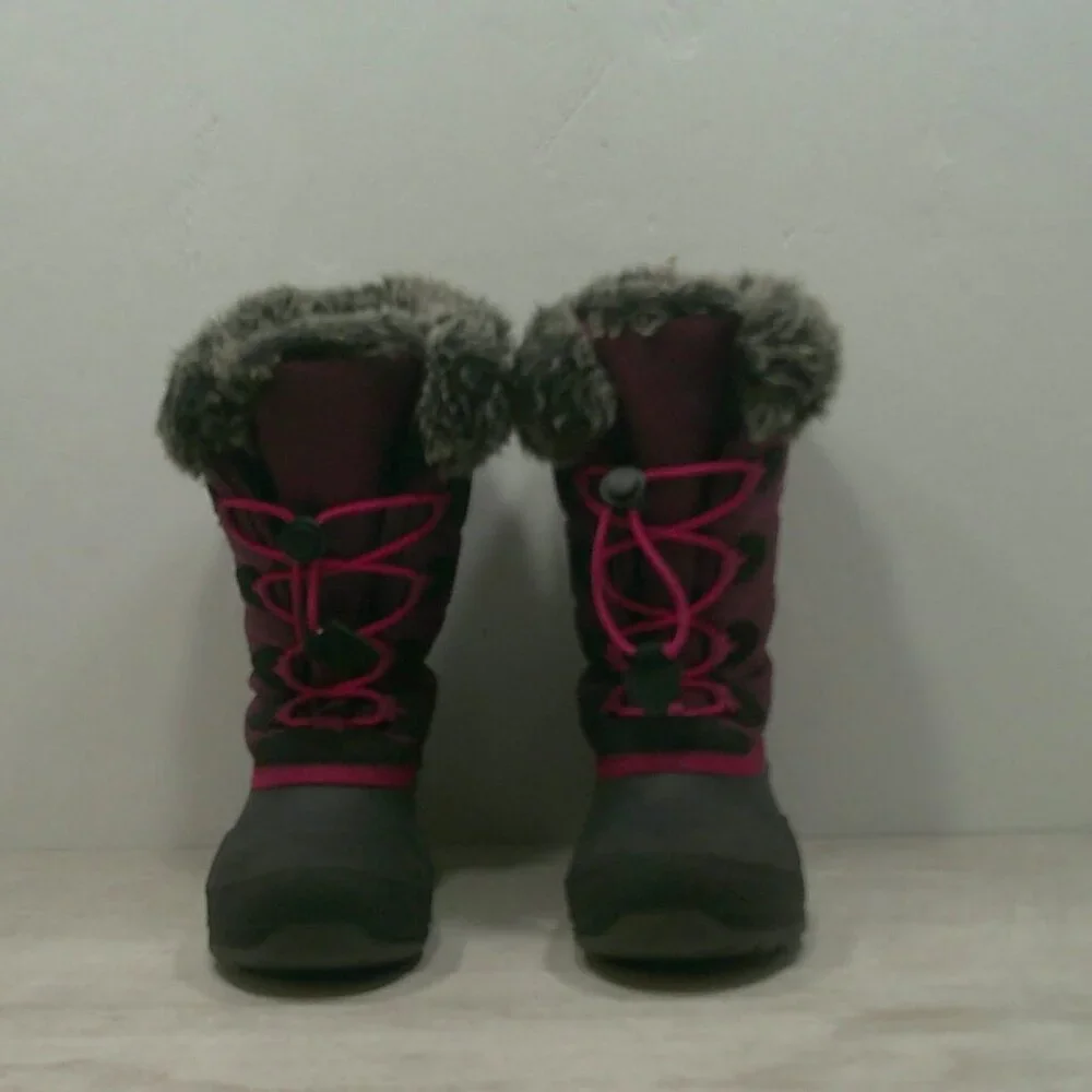 Kamik Waterproof Black Magenta Pink Faux Fur Top Lined Winter Snow Boots Size 1